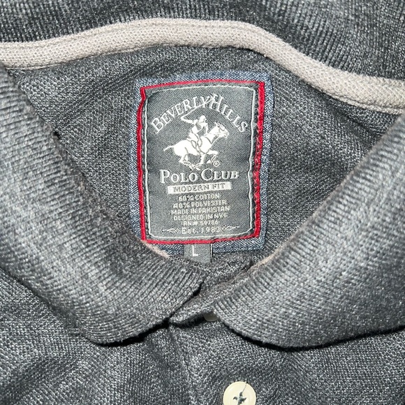Men's Polo Shirt Beverly Hills Polo Club Modern Fit Size L Gray Short Sleeve - Picture 2 of 3